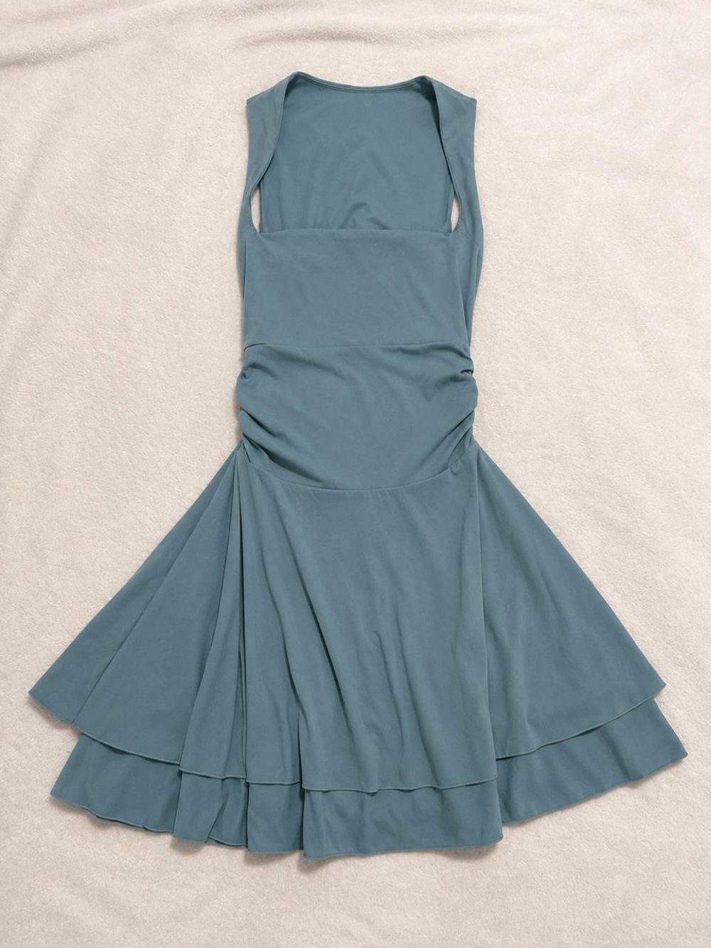 Sleeveless Dusty Blue Mini Dress with Flared Skirt